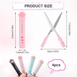 Pack of 4 Small Cat Claws Scissors Stainless Steel Cute Scissors Stationery Folding Scissors Portable Scissors with Safety Cover for Scrapbooking Decoupage Crafts 4 Colours