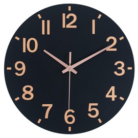 HZDHCLH Wall Clock 12 Inch Silent Non Ticking Wood Battery Operated Black Wooden Modern Wall Clock Sweep Movement Decorative Office Kitchen Home Bathroom Living Room