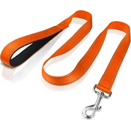 FunTags 4FT Reflective Dog Leash with Soft Padded Handle for Training,Walking Lead for Medium & Small Dogs,3/4 Inch Wide,Orange