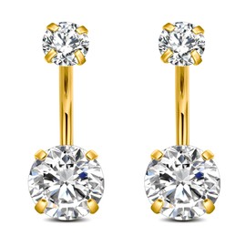 Briana Williams Gold Belly Button Ring Stainless Steel Belly Rings for Women Gold Belly Ring Belly Button Piercing Clear Round Diamond Belly Button Rings 10mm