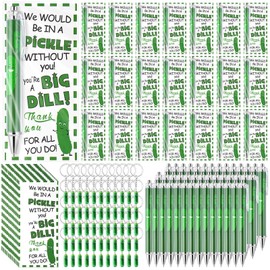 Sayglossy 100 Sets Employee Appreciation Gifts Positive Pickle Keychain with Thank You Cards Fancy Pens Emotional Support Pickle Bulk Inspirational Gifts Bulk for Pickle Lover Employees Coworkers