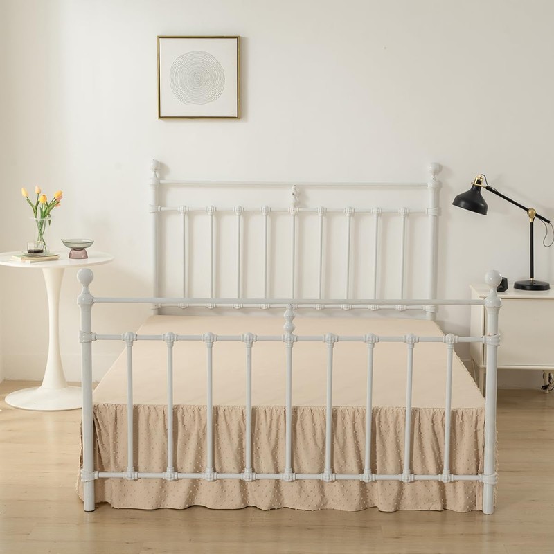 Tufted Dot Bed Skirt Queen Size,Ruffled Bed Skirt with Split