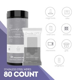 Swanky Stainless Steel Cleaner Wipes Bundle - Grime & Grease Remover Kitchen Cleaning Supplies - Clean & Shine for Stove, Refrigerator, Sink, Oven & Appliances - Soft Wipes (30 Ct) & Canister (50 Ct)