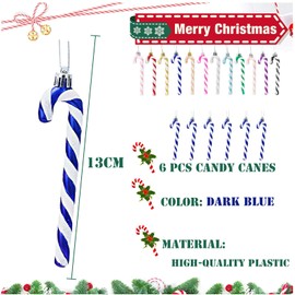 13cm Blue White Candy Cane Christmas Decorations,6pcs Christmas Glitter Candy Cane,Xmas Tree Pendant Hanging Ornaments Plastic Candy Cane for Christmas Tree Decorations,Holiday New Year Party Decor