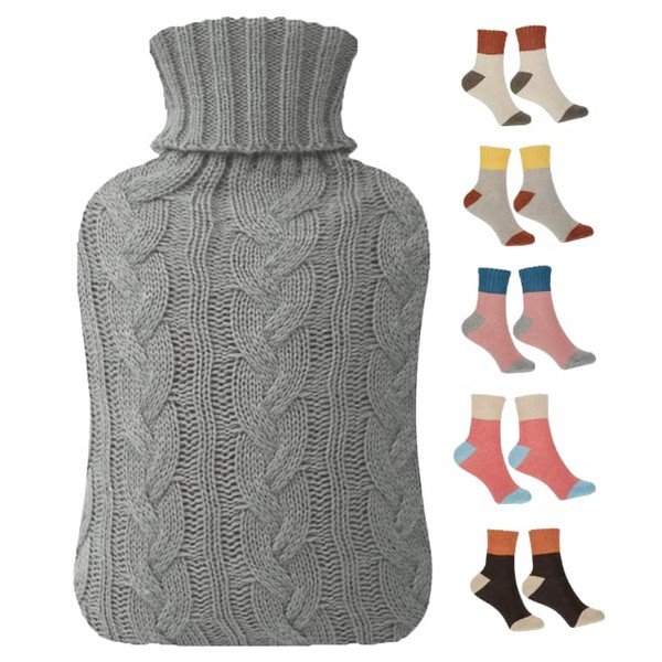 2L Hot Water Bottle with Cover UK & 5 Pairs