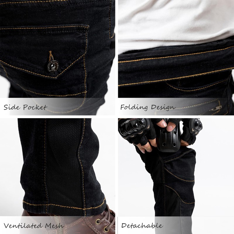 LOMENG Summer Motorcycle Pants Breathable Motorbike Motocross Cycling Jeans with