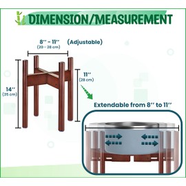 Stand for Dog Water/Food Bowl, Fountain Dishes and Feeders - Makes 14-inch High, Ideal for Large Breeds - Adjustable Sideways with Lock, Dark Wood - Bowls Not Included