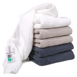 MAKIAN Muslin Nappies Pack of 6, 80 x 80 cm, Oeko-Tex® Standard 100 Tested, 6 Premium Quality Burp Cloths - Double Woven Cloth Nappies / Muslin Cloths - Graphite/Greige/White