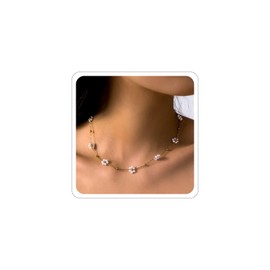 Gold Pearl Necklaces for Women Dainty Daisy Pearl Necklace Flower Choker Necklace Christmas Necklaces Prom Jewelry (H-Gold)