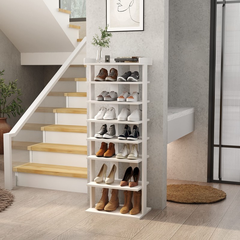 HOMEFORT 7-Tier Wood Shoe Rack, Double Rows 7-Tier Shoe Shelf,
