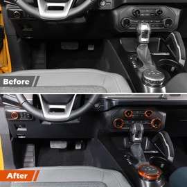 Jeliker for Bronco Trim Rings, AC Headlight Tune 4WD Switch Knob Cover for Ford Bronco 2021 Up Orange Interior Accessories 6pcs(NOT for Sport)