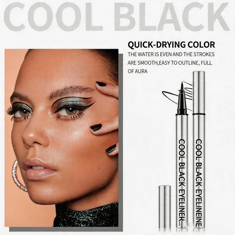 Long-Lasting Eyeliner, 24-Hour Waterproof Smudge-Proof Silky Eyeliner,Cool Black Quick Drying
