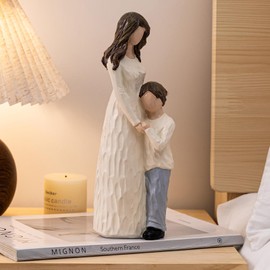 Elegondrar Mother and Son Figurines, Gifts for Mom from Son, Hand-Painted Family Sculpture Gifts for Birthday, Mother’s Day, Thanksgiving, Resin, 9.5" H