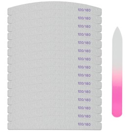 15 PCS 100/180 Grit Nail Files, Reusable Double-Sided Cushioning Limas para Uñas, Comes with 1 Czech Glass Nail File, Suitable for Natural Nails Artificial Nails Acrylic Nails Home Salon (Grey)
