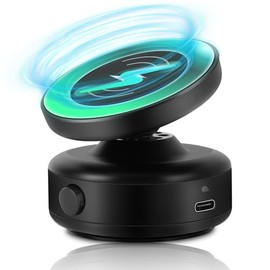 Soporte Magnético para Celular con Cargador Inalámbrico, Base de Ventosa al Vacío, 360 de Rotación, Compatible con iOS, Incluye Placa Metálica, Ideal 