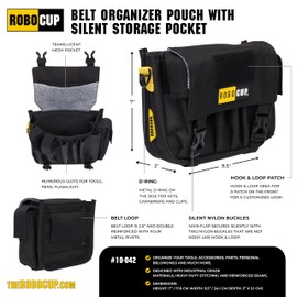 ROBOCUP AC Belt Organizer Pouch with Silent Main Storage Pocket, Two Nylon Buckles, Hook&Loop Patch Area, Metal D-Ring, Multiple Tool Slots, Designed for Professionals Working in Film, TV and Photo