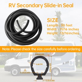 018-338-BLK Slide-in Secondary Seal Black, RV Rubber Seal Replacement for RV Camper Trailer Slideout System, 13/16" x 11/16" x 30'