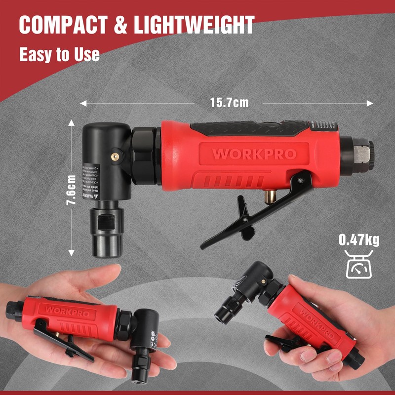 WORKPRO Compressed Air Rod Grinder 90° Angle Grinder 1/4 Inch