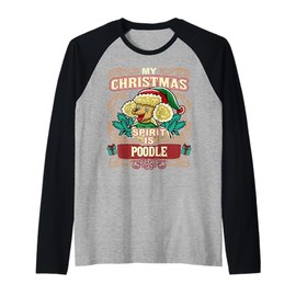 Poodle My Christmas Spirit Dog Santa Claus Elf Gnome Raglan Baseball Tee