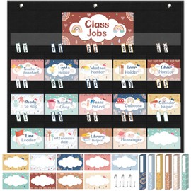 Fulmoon Juego de 86 Gráficos de Bolsillo Class Jobs Gráfico de Bolsillo Educativo de Gestión de Aula de Ayudante del Maestro Decoración de Tablón de Anuncios de Aula Arcoíris Boho (Estilo Elegante)