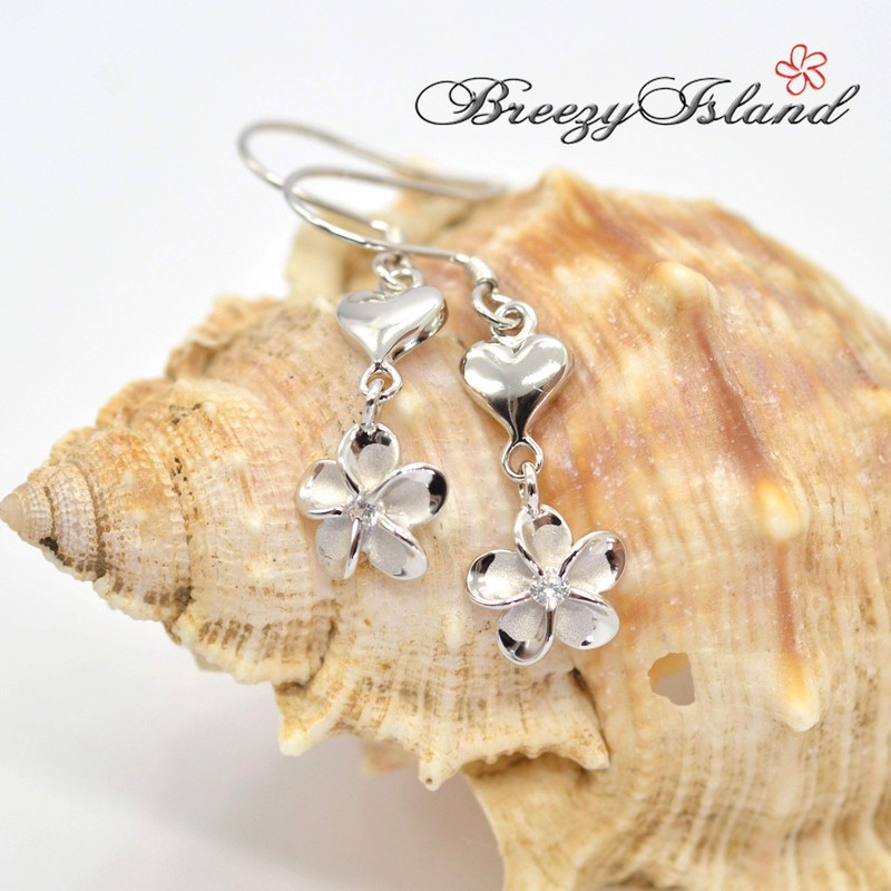 BreezyIsland Hawaiian Jewelry Hook Earrings Heart 925 Silver, Silver