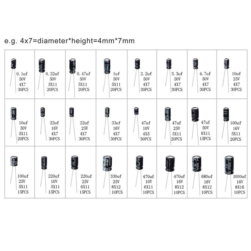 500pcs 24 Values Aluminum Electrolytic Capacitor Assorted Kit 10V 16V