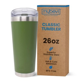 MyBevi Classic Premium Stainless Steel Tumbler with 12-Hour Temperature Control, Tritan Lid, and BPA-Free Construction | Army Green, 26 oz