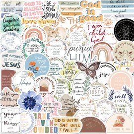 50pcs Bible Stickers Jesus Christian Bible Verse Sticker Vinyl Waterproof Inspirational Decals for Water Bottle Laptop Skateboard Luggage Journaling Scrapbook, Aesthetic Religious Gifts