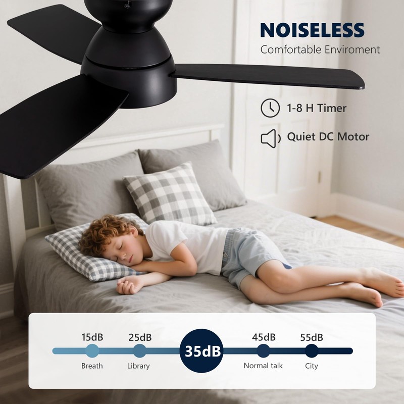 MOOONICHE 32" Ceiling Fan with Light and Remote, Small Quiet