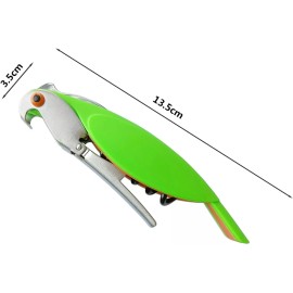 D DrNeeko Parrot Shape Corkscrew Wine Opener Premium Quality Dual Bottle Opener Green