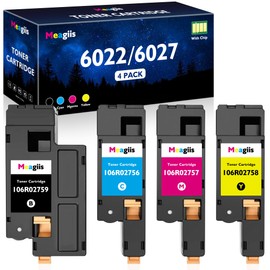 Meagiis Remanufactured 6022 6027 Toner Cartridge Replacement for Xerox 106R02759, 106R02756, 106R02757, 106R02758, for Use in Xerox Phaser 6022 6020, WorkCentre 6027 6025 Printer (BK/C/M/Y, 4-Pack)