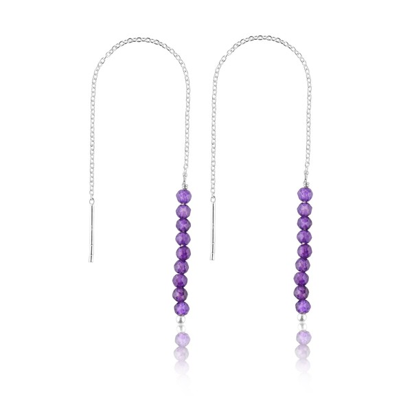InfinitygemsArt Amethyst Beaded Gemstone Threader Dainty Earring Pair - Natural