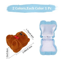 GORGECRAFT 2PCS Bear Ring Box Plastic Flocking Jewelry Trinket Box Simple Ring Storage Box for Proposal Ring Wedding Ceremony Engagement Christmas or Special Occasions (Brown/Blue)