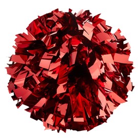 Danzcue Pack of 2 Cheerleading 6 Inches Metallic Pom Pom with Dowel Handle (Red, One Size)