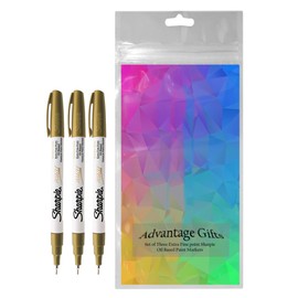 Sharpie Oil-Based Paint Marker, Extra Fine Point, Gold Ink, Pack of 3, Bundle with Plastic Reusable Pouch