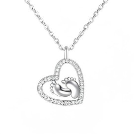Krstudent Color separation heart necklace, mother gift love footprint baby love footprint necklace