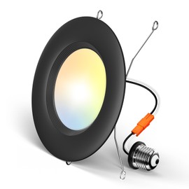 Amico 6 Inch Retrofit LED Recessed Lighting 1 Pack, Black LED Can Lights with Baffle Trim, Selectable 2700K/3000K/4000K/5000K/6000K, 12.5W=100W, 950LM, Dimmable, IC & Damp Rated, ETL & FCC Certified