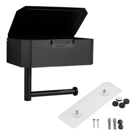 Toilet Paper Holder with Flushable Wipes Dispenser Stainless Steel Bathroom Toilet Paper Holder Stand with Shelf Wall Mounted Toilet Paper Storage