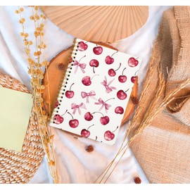 OXW Coquette Pink Bow Notebook Journal, Pink Cherry Planner Cute Notebook Journal for Women Girls, Coquette School Supplies, Coquette Stuff Planner, College Ruled Spiral Notebook 5.5 x 8.3