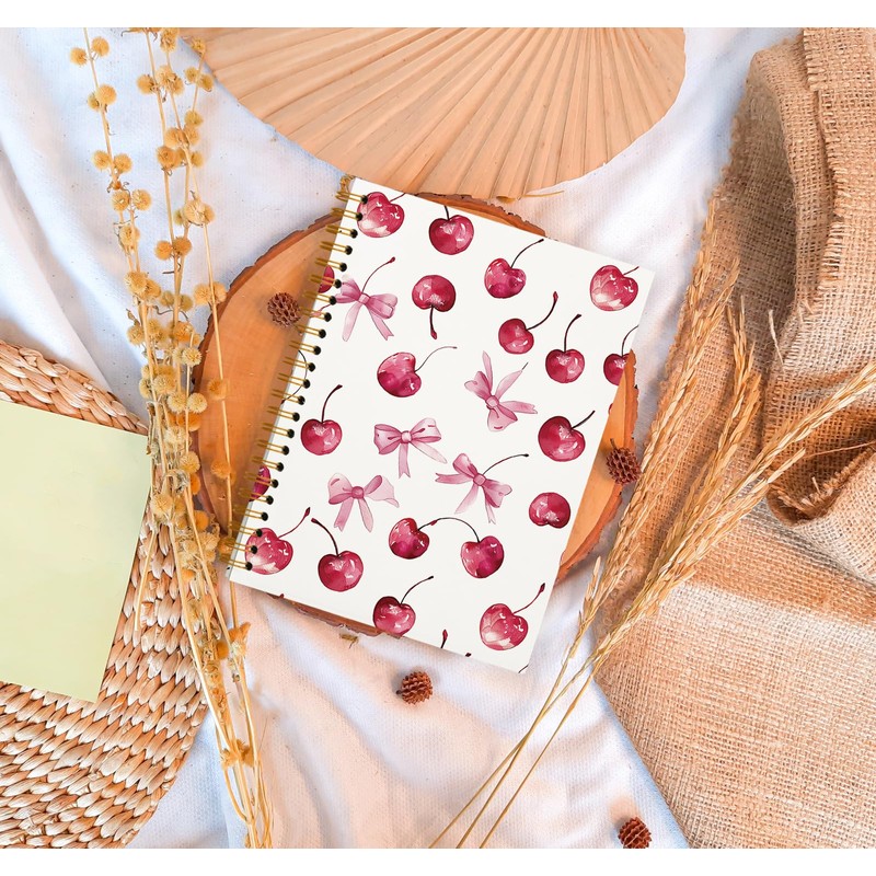 OXW Coquette Pink Bow Notebook Journal, Pink Cherry Planner Cute