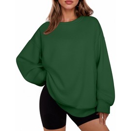 PINSPARK Sweatshirt for Women Oversized Fleece Pullover Crewneck Y2K Sweatshirts with Thumbholes 2025 Fall Outfits, Green L