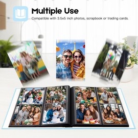 3.5x5 Photo Album, Photo Album 3.5x5 Holds 256 Photos, Linen Cover 3x5 Photo Album Book with Front Window, 3 x 5 Photo Album for 3x5 3.5x5 Wedding Family Baby Anniversary Pictures, Cards (Blue)