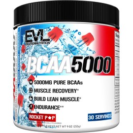 Evlution EVL BCAAs Amino Acids Powder - BCAA Powder Post Workout Recovery Drink and Stim Free Pre Workout Energy Drink Powder - 5g Branched Chain Amino Acids Supplement for Men - Rocket Pop