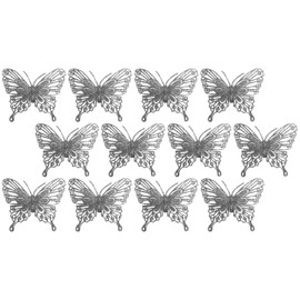 Gem Imports Silver Glitter Clip On Butterfly Christmas Tree Decorations (Set of 12)