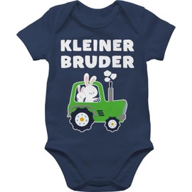 Shirtracer - Sibling brother and sister - little brother tractor rabbit - baby bodysuit short sleeve for boys and girls, 1 Navy Blue, 3-6 Monate