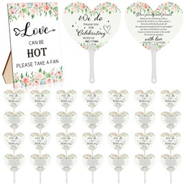 30Pcs Wedding Fan Gifts for Guests Floral Handheld Fan with 1 Wedding Table Sign, Floral Wedding Favors Thank You Fans for Guests Hostess Gifts Plastic Handheld Heart Shape Fan Flower Pattern