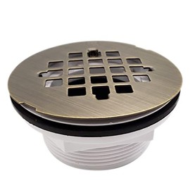 Westbrass D206P-06 4-1/2" OD Shower Drain Assembly and Grid Strainer Cover fits Both SCH. 40 PVC & ABS Pipes, 1-Pack, Antique Brass