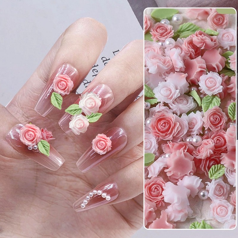 Flower Nail Charms,60~80PCS Mixed Rose Flower Floral Nail Art Charms