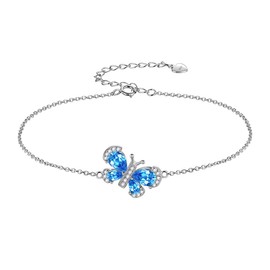 Aurora Tears Blue Butterfly Bracelets Women 925 Sterling Silver Animal Butterflies March Birthstone Aquamarine Link Adjustable Bracelet Crystal Wedding Birthday Jewelry DB0115M