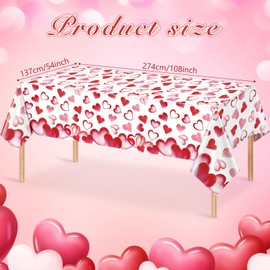6Pcs Valentines Day Tablecloth Decorations,Disposable Red Love Hearts Rectangle Valentine Plastic Table Cover for Wedding Birthday Anniversary Engagement Valentine's Day Party Supplies,54x108 Inch